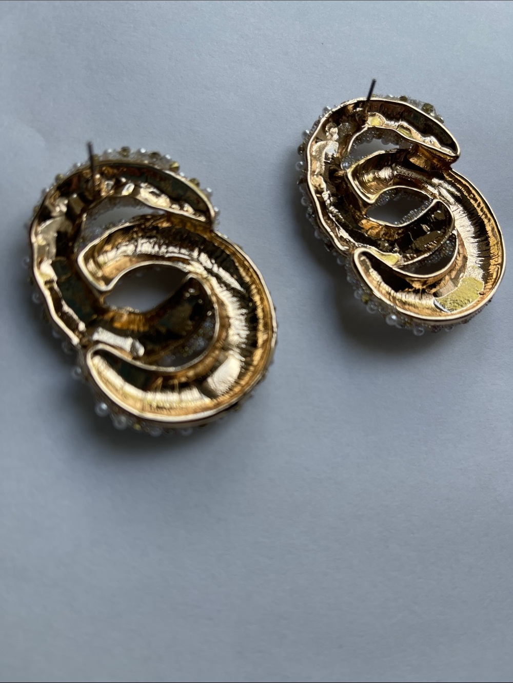 Natasha Gold and White Pearl Cluster Statement Earrings - Picture 2 of 4